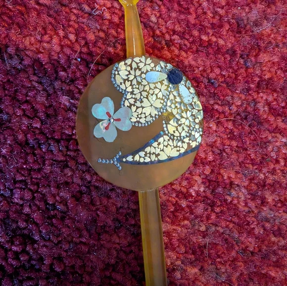 VINTAGE HANDMADE JAPANESE YELLOW HAIRPIN HAIR STICK - Picture 2 of 4